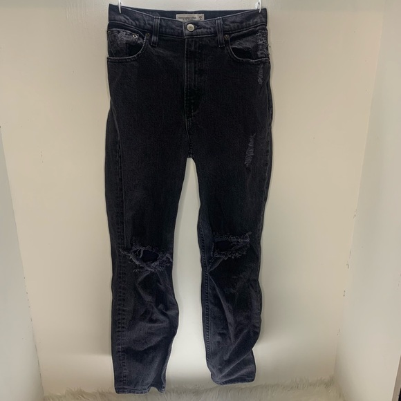 Abercrombie & Fitch Black The 90’s Straight Ultra High Rise Distressed Jeans 25 - Picture 1 of 7